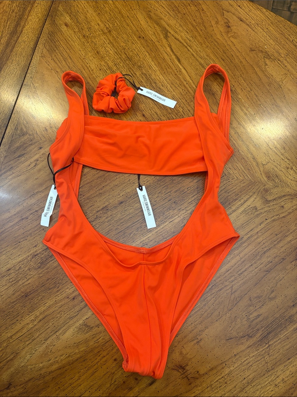 Bright Orange One-Piece Swimsuit with Matching Scrunchie
